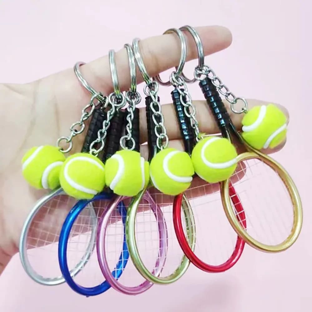 Sports Funny Red Blue Tennis Keychain Colorful Plastic Tennis Racket Mini Ball Key Chains Pendant Gift for Women Man Accessories