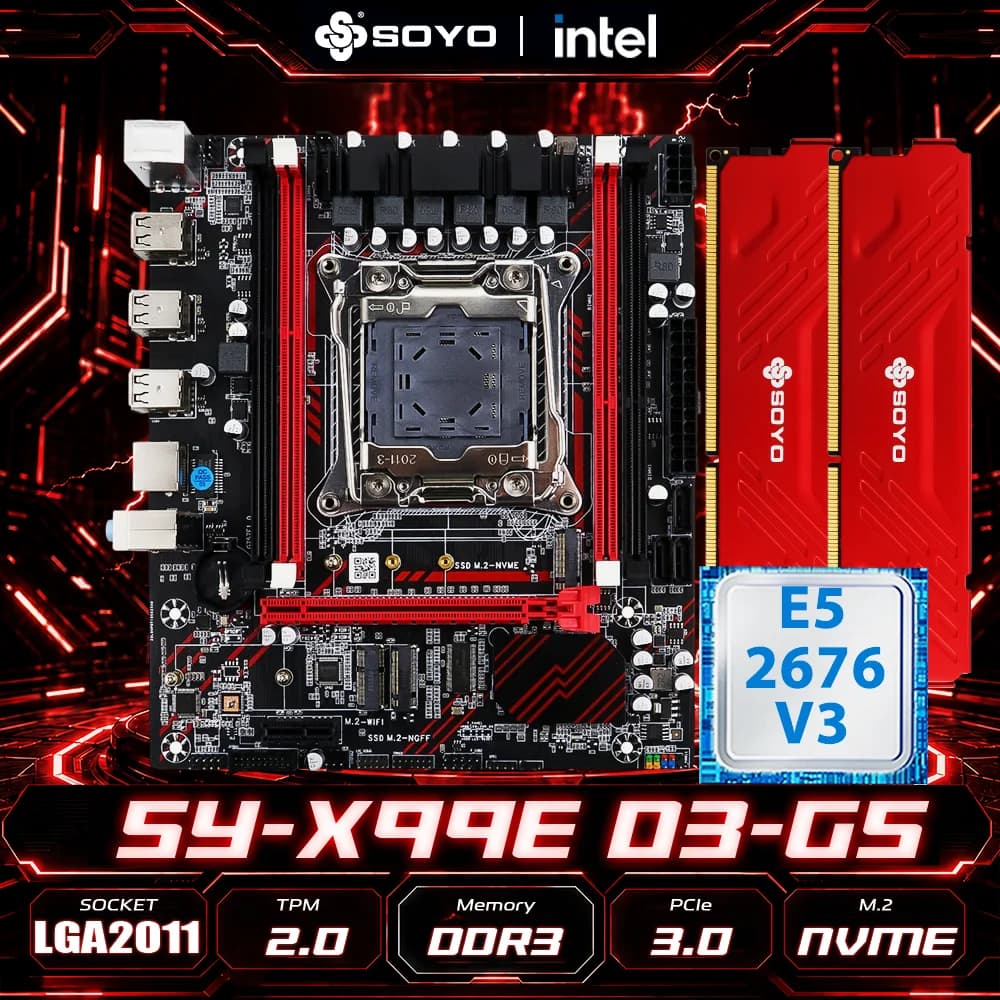 Kit scheda madre da gioco SOYO X99 D3 con RAM DDR3 8G*2 Intel LGA2011-3 E5 2676 V3 CPU Componenti per computer desktop M.2 SATA