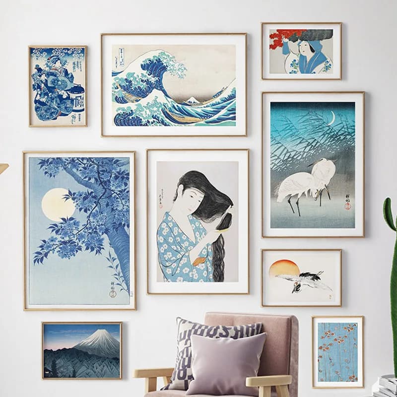 1pcs(No frame)Vintage Hokusai Waves Mount Fuji Japanese Women Wall Art Canvas Painting Japan Posters and Prints Wall Picture