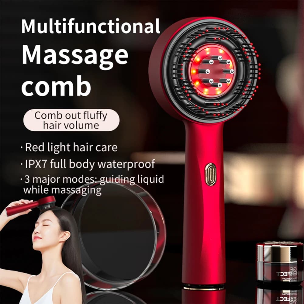 Pettine per massaggio a vibrazione elettrica Terapia della luce rossa Massaggio per la crescita dei capelli Spazzola per cuoio capelluto Anti perdita di capelli Applicatore di olio liquido Cura dei capelli
