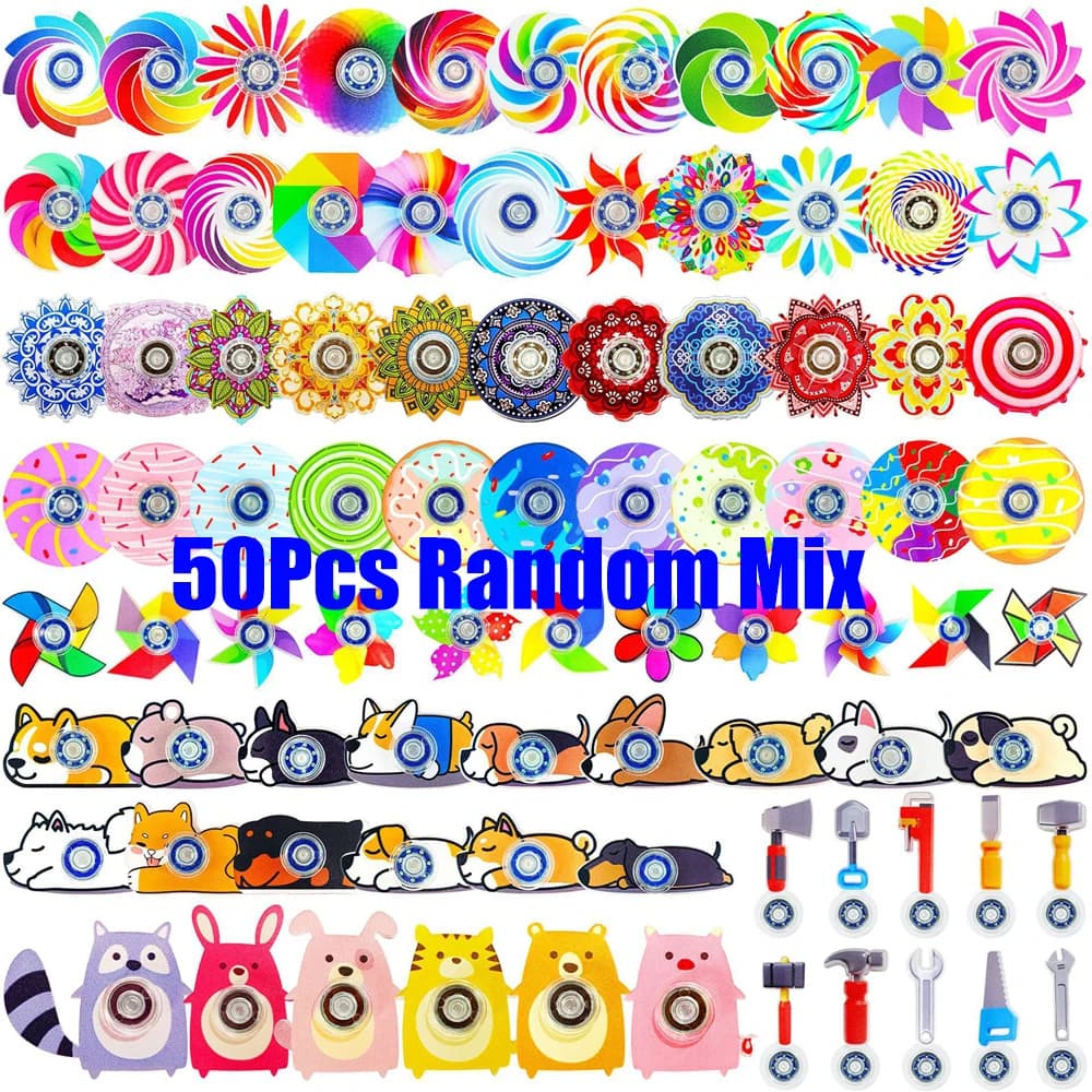 50Pcs Rotatable Fidget Spinner Quiet Stress Relief Toy Cartoon Donut Windmill Mix Desktop Anxiety Toy