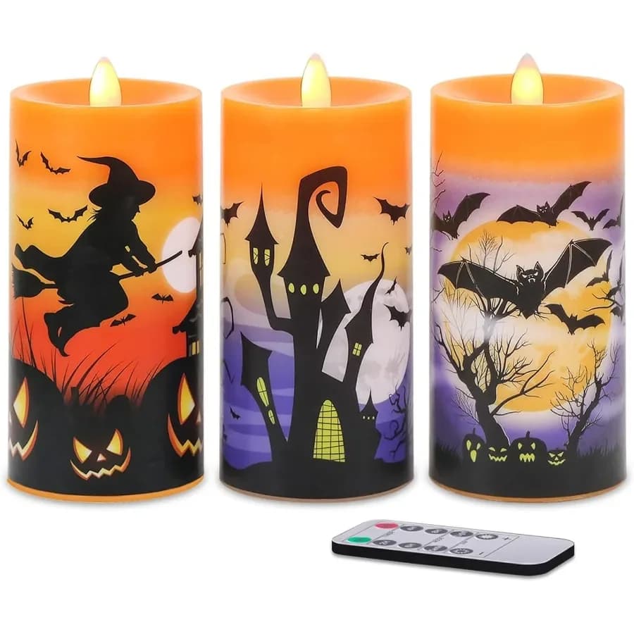Battery-powered Halloween flameless LED candles with remote control and timer for Christmas decorations for interior and exterior Flickeri in real wax