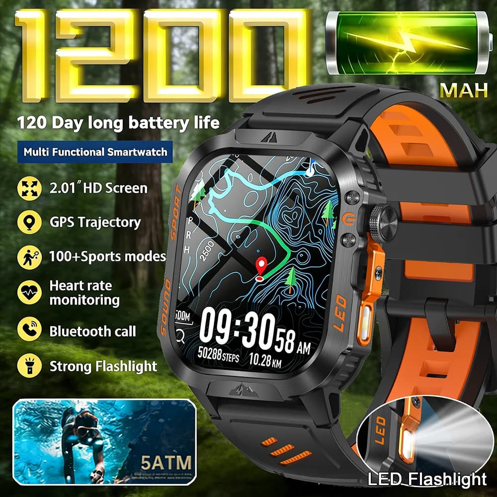 Nuovo Smartwatch da Uomo 2026 con Chiamata Bluetooth, Batteria da 1200mAh, 100 Giorni di Autonomia, Schermo da 2.01 Pollici, Impermeabile IP68, Tracker di Movimento