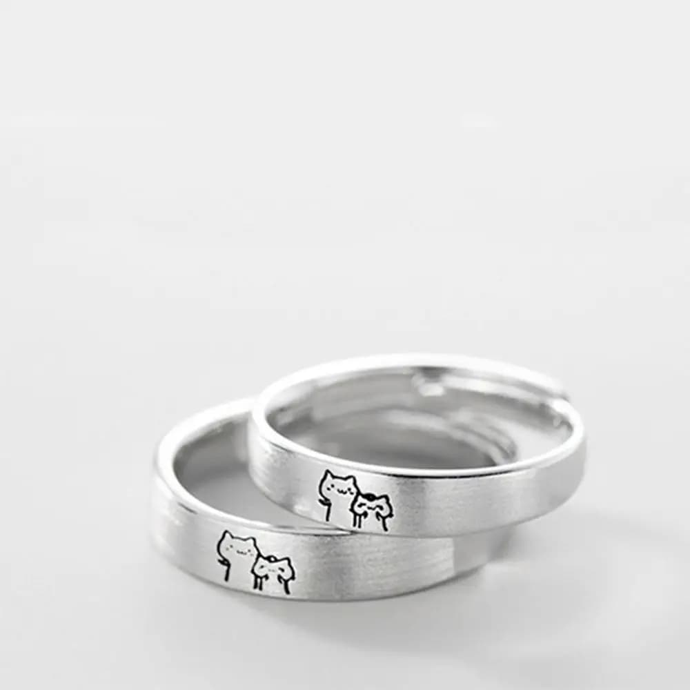Day Friendship Kitten Wedding Adjustable Trendy Kroean Ring Romantic Silver Jewlery Cat Finger Ring Couple Open Rings