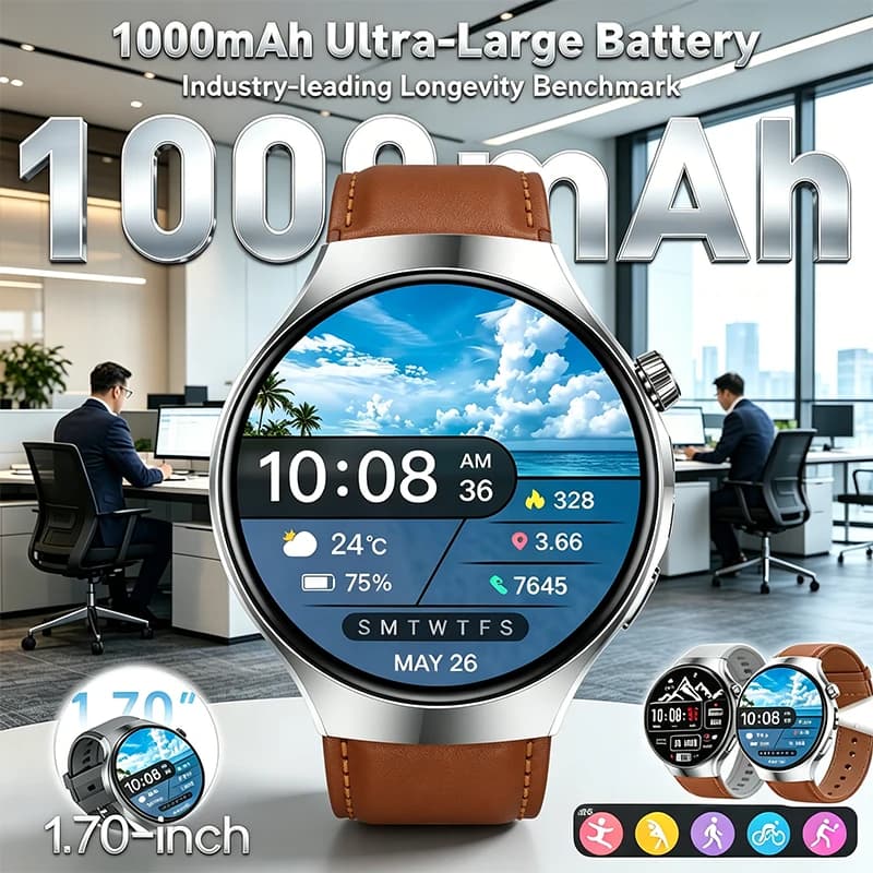 Smartwatch Bluetooth con Notifiche, Chiamate Wireless, Batteria da 1000mAh, Schermo da 1.70 Pollici, Monitoraggio del Sonno e della Frequenza Cardiaca