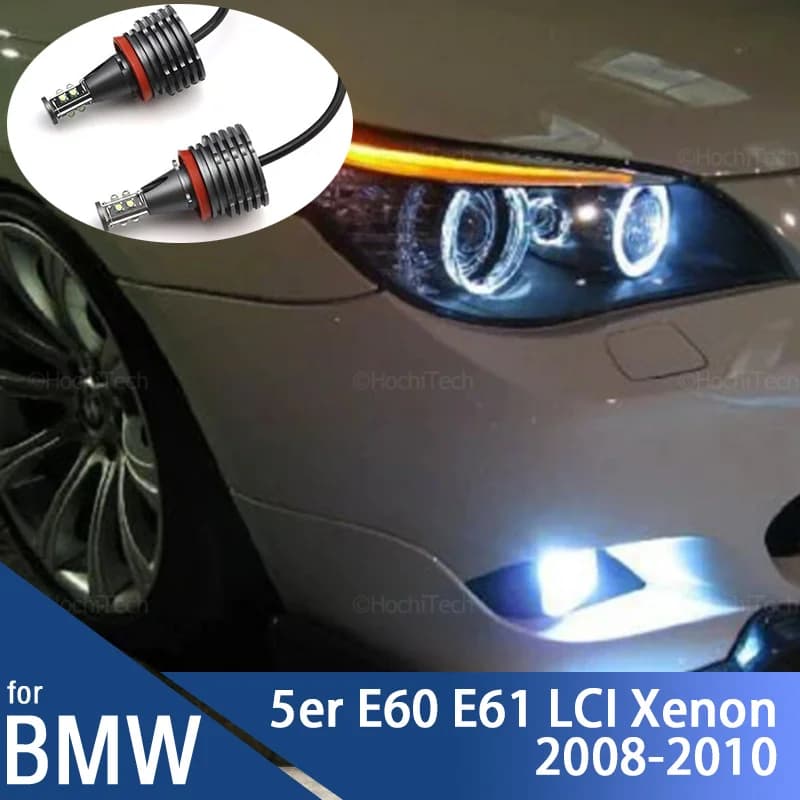 Per BMW Serie 5 E60 E61 LCI Faro allo xeno 2008-2010 120W 6000K Bianco H8 LED Angel Eyes Anello di posizione Lampadine
