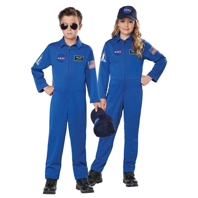 Unisex Boy Blue Spaceman Uniform Dress Up Jumpsuit World Book Day Outfit Astronaut Costume for Kids
