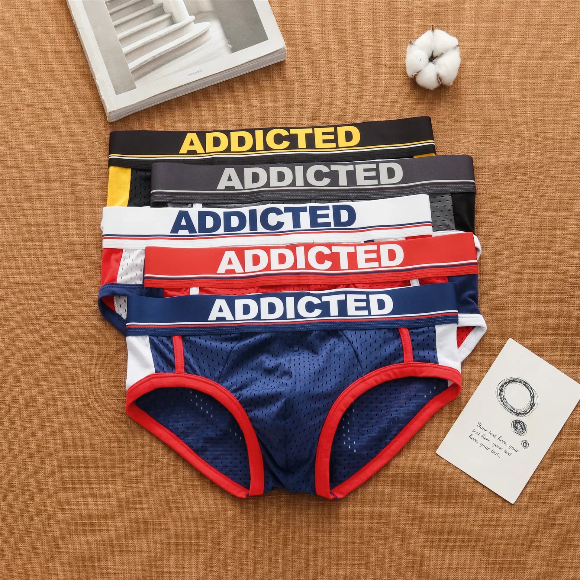 Slip da uomo comodi e alla moda in rete di ghiaccio traspirante a vita bassa sexy da uomo Addicted