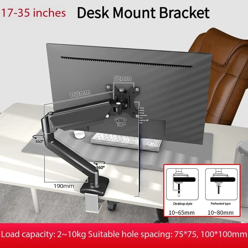 Supporto da Scrivania Regolabile per Monitor, Staffa Universale Singola per Schermi fino a 32 Pollici e 19,8 Libbre