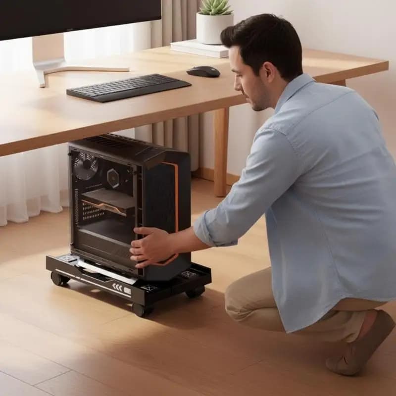 Supporto Regolabile per Computer con Ruote, Carrello Mobile per PC, Porta CPU con Ruote, Scaffale Sottoscrivania per Ufficio e Gaming