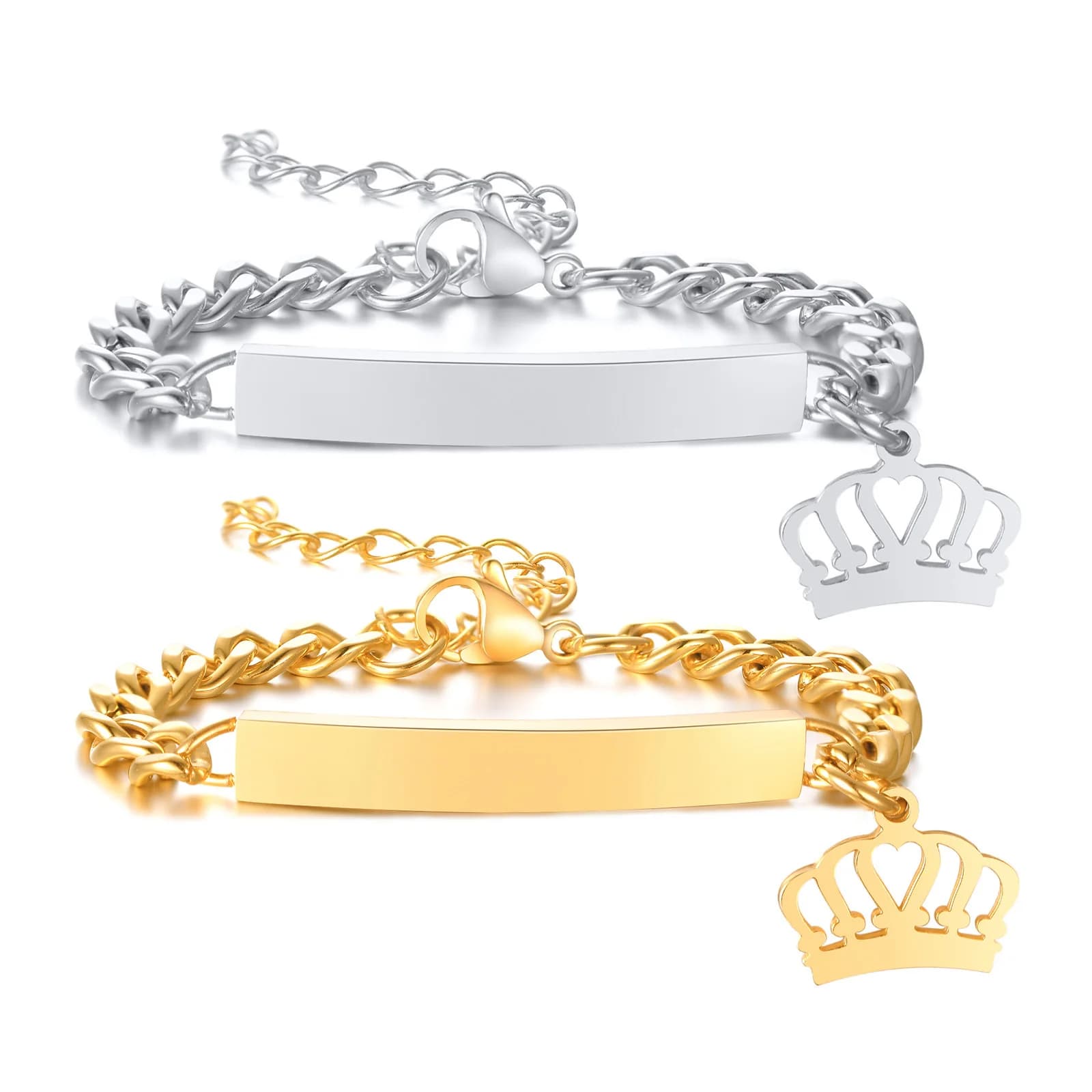 Bracelets with laser name with custom engraving for children Stainless steel bracelet with Cuban chain crown Custom gifts for children's jewelry