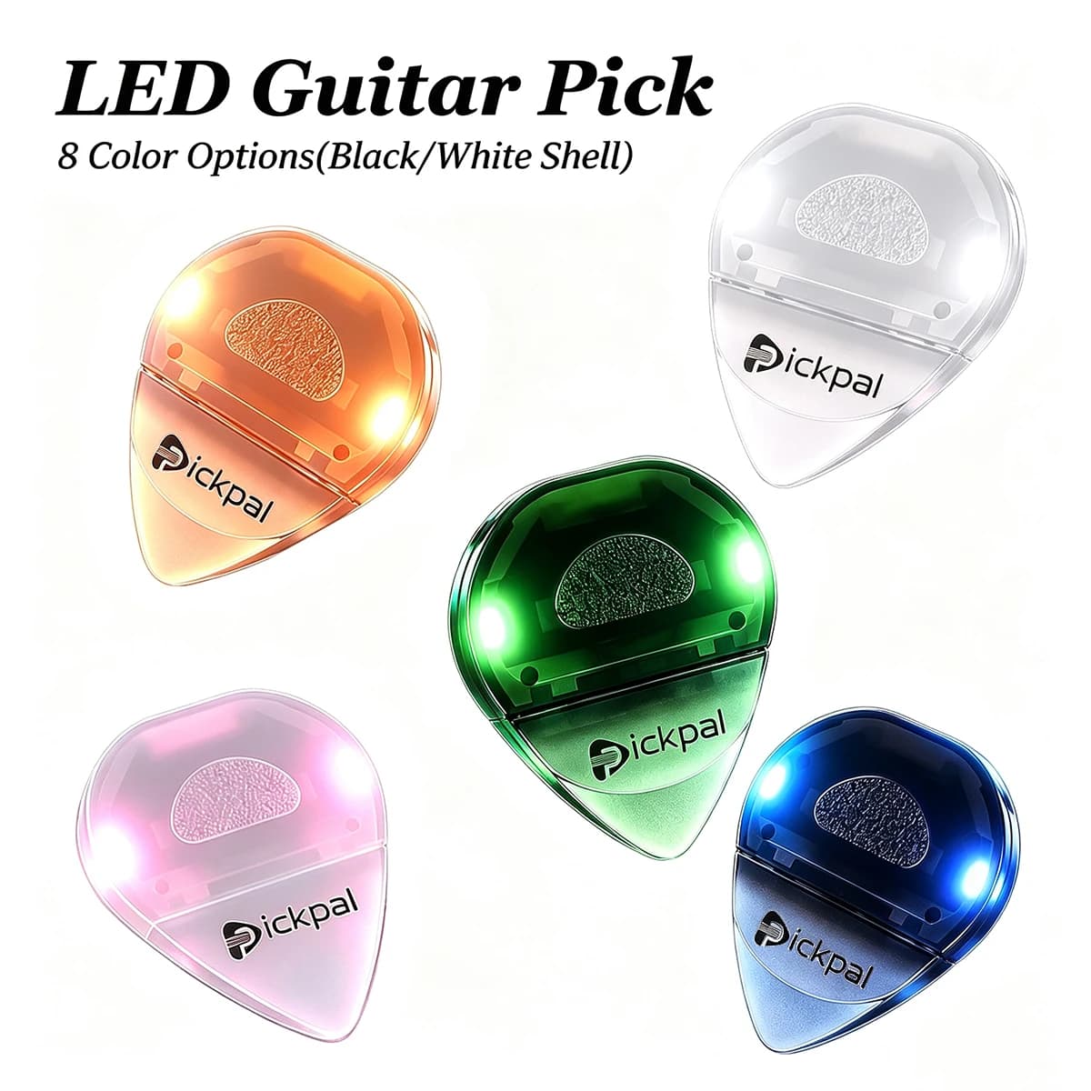 Miwayer LED Guitar Pick – Heart-Shaped Glow Plectrum, 0.5mm, 8 Color Options, Replaceable CR1616 Battery, for Acoustic/Electric