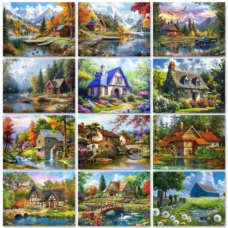 Frameless Painting By Numbers Village Landscape Carnival Paints Kits Acrylic Pigment Coloring On Canvas Wall