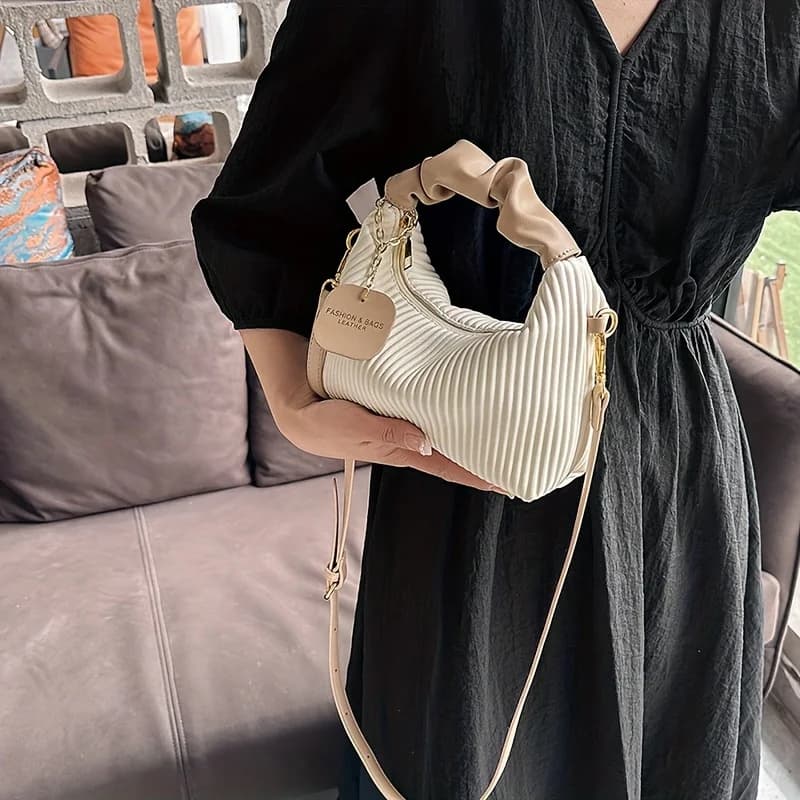 Borsa a Tracolla Hobo Plissettata alla Moda, Elegante Borsa con Manico Arricciato e Tracolla Staccabile, Borsa a Spalla Casual Chic per Donne