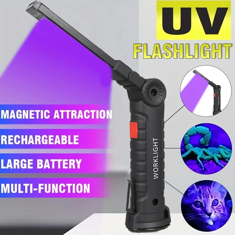 Torcia UV da 395 nm: luce nera ricaricabile magnetica e con gancio da 400 mAh, per la cura della resina, macchie di animali domestici, ricerca di scorpioni (portabile pieghevole)