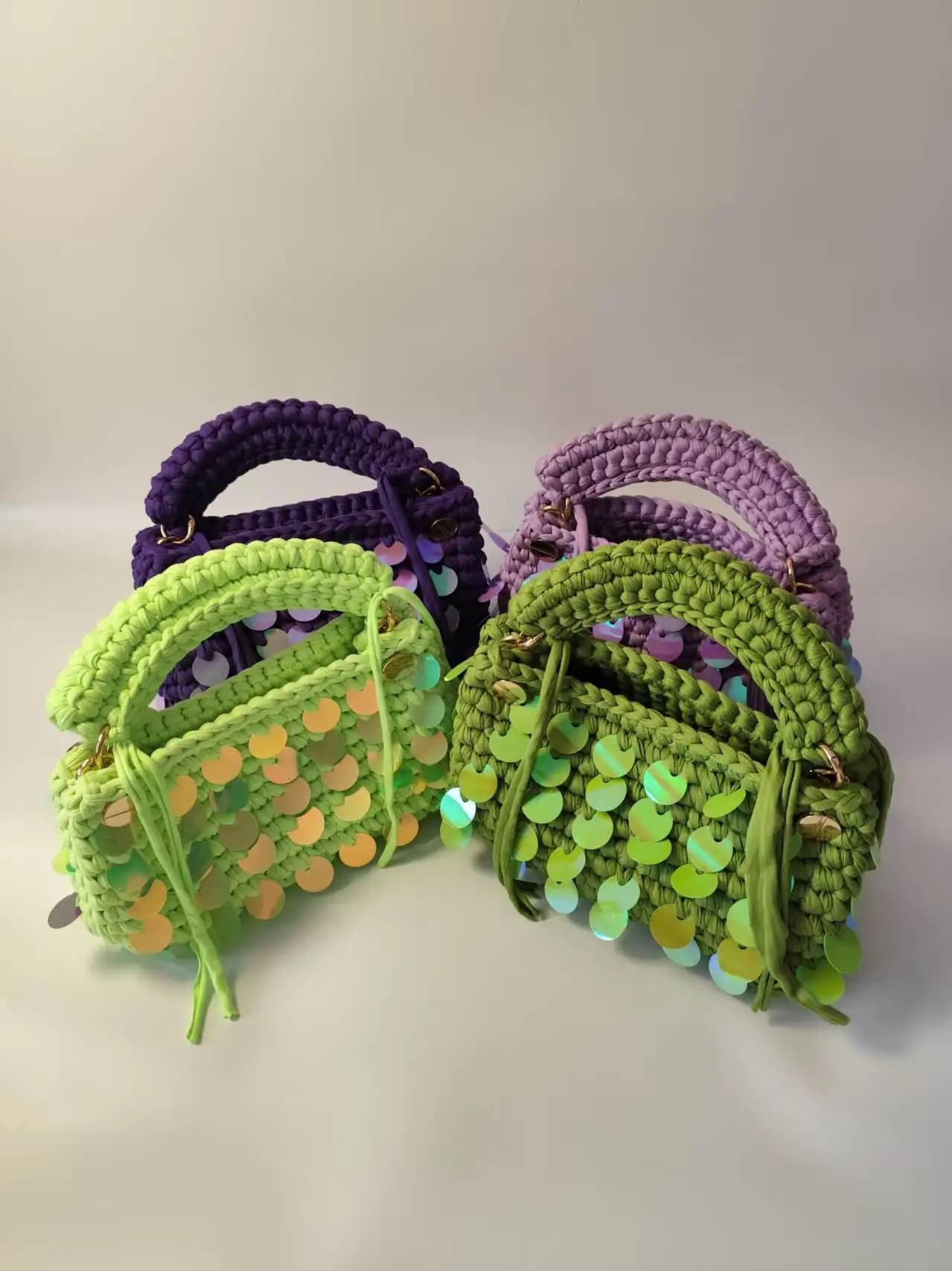 Women Vintage Sequin Hand‑Woven Bag, Niche Ribbon Yarn Crossbody Handbag for Evening Party