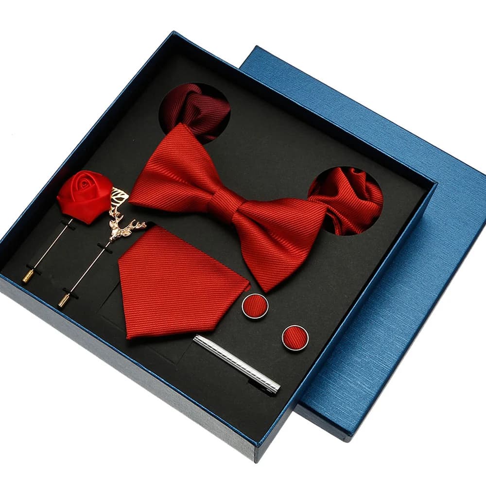 Set di cravatte semplici per uomo Cravatta in tinta unita Tasca con spilla quadrata Confezione regalo per matrimonio Business Lusso 8 pezzi Regalo da uomo Gravatas
