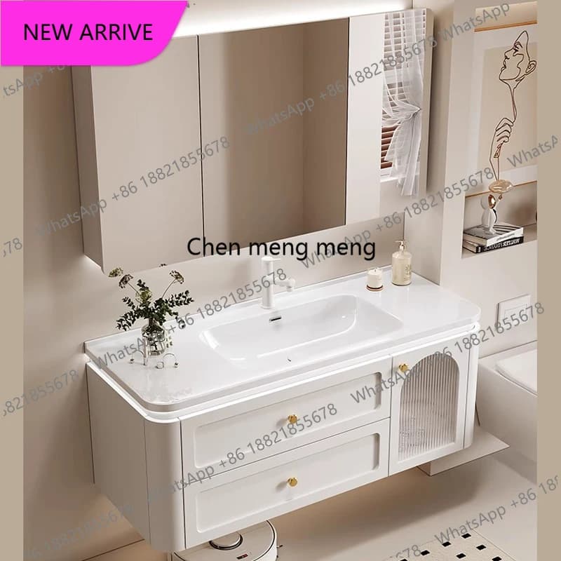 Mobile Bagno Moderno Europeo B456 con Specchio e Cassetti, Organizer per Bagno, Arredamento Casa