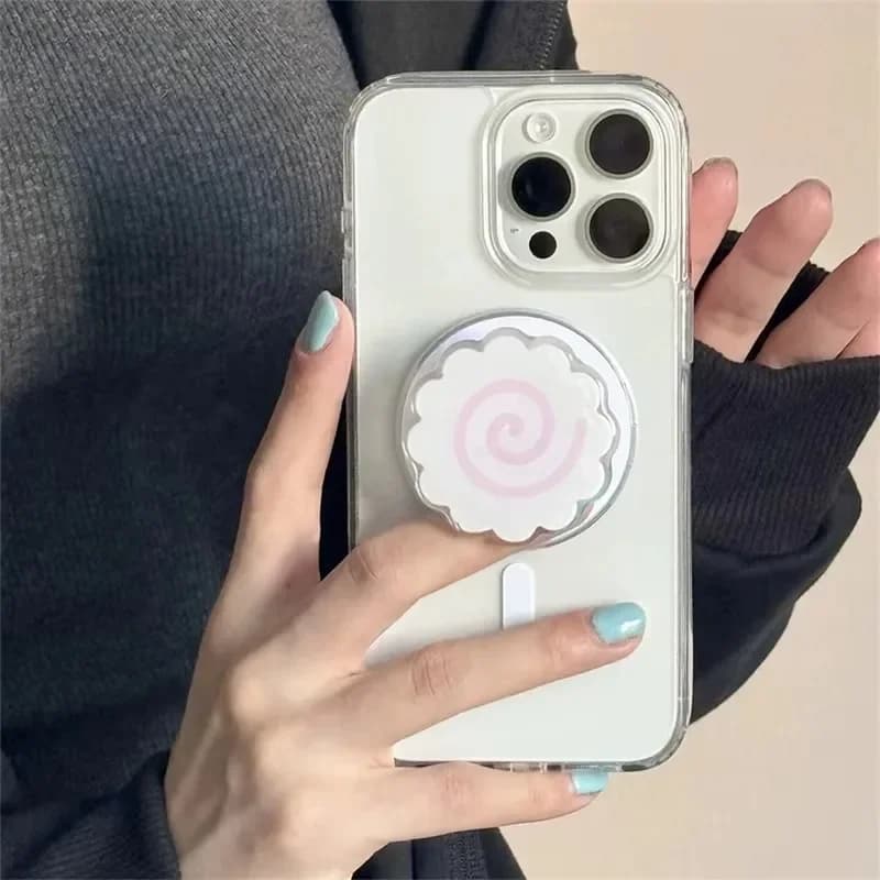 Rotoli di torta di pesce carino coreano per supporto magnetico per telefono cellulare Magsafe per iPhone Supporto di ricarica wireless pieghevole Samsung