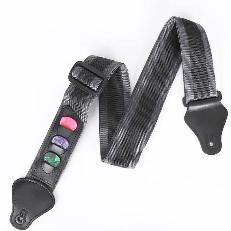 Tracolla per chitarra regolabile da 1 pezzo Tracolla in pelle PU con supporto per borsa portaoggetti per plettri per chitarra elettrica Accessori per basso