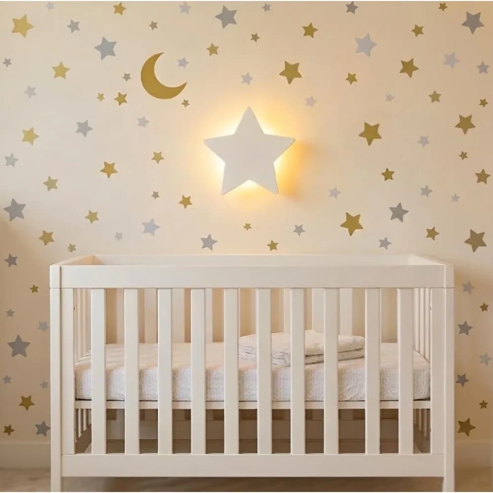 Luce Notturna Ricaricabile e Dimmerabile con 106 Adesivi Luna e Stelle, Timer 90 Minuti per Cameretta e Momento del Sonno