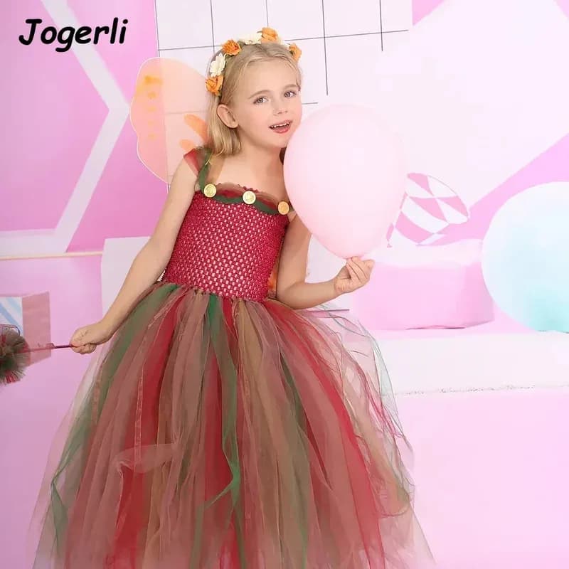Jogerli Halloween Jungle Elf Fairy Gioco di ruolo Costume cosplay Ali di burro Bastone Abito da principessa Ragazza