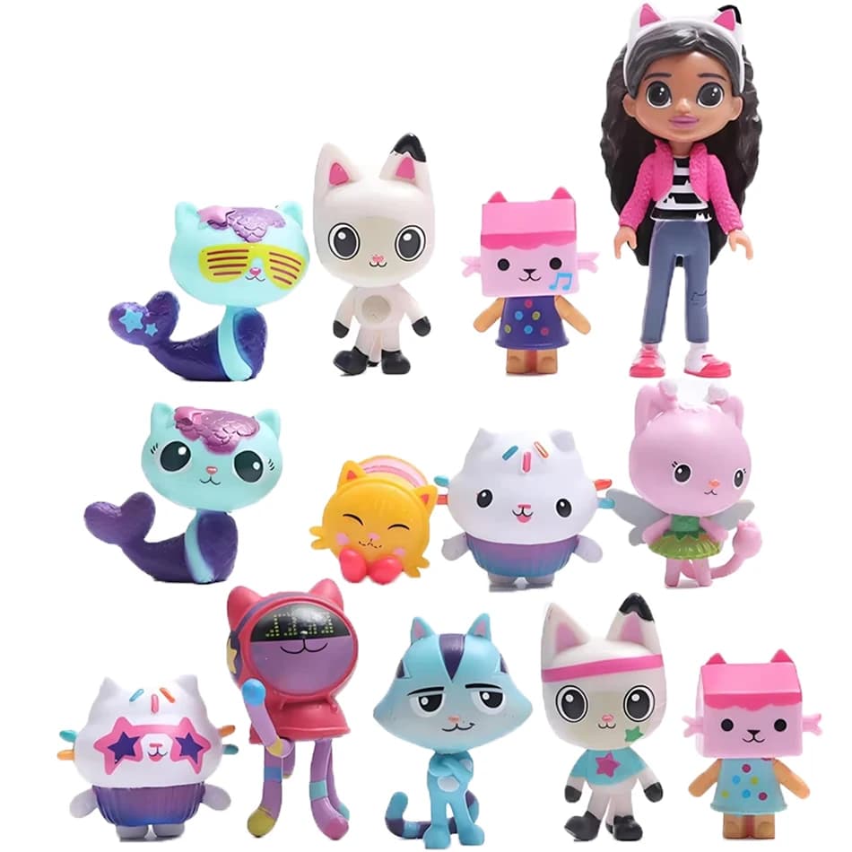 # Set di 13 Personaggi Anime di Gabby Dollhouse: Auto, Gatto Sorridente, Bambola Gaby, Regalo per Bambini, Giocattolo per Natale e Compleanno