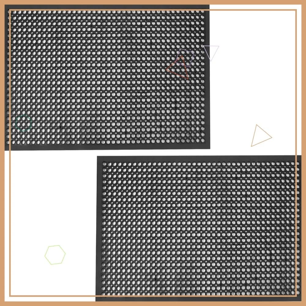 Tappetino Antifatica in Gomma, Confezione da 2, 91x152 cm, Tappeti Antiscivolo con Drenaggio per Cucine Commerciali, Ristoranti, Garage, Nero