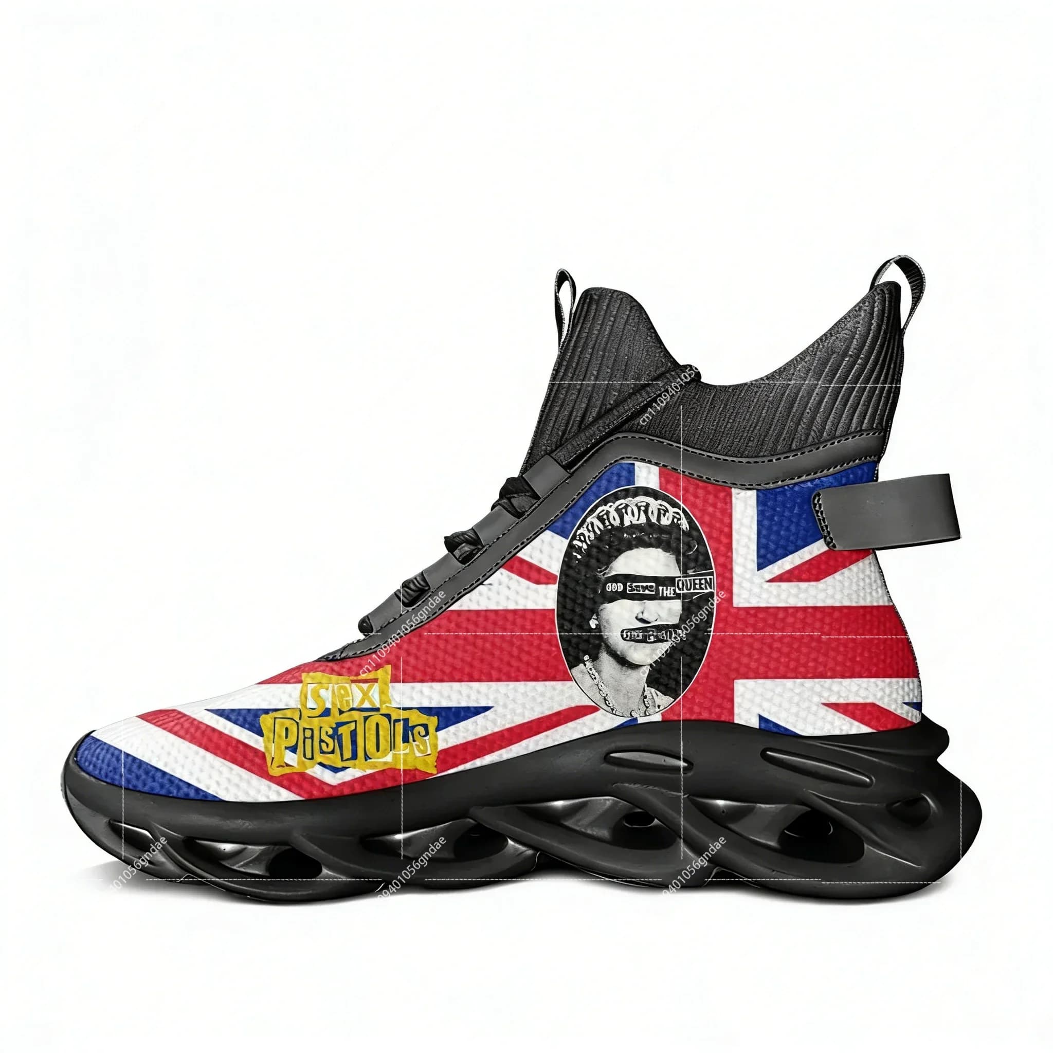 Sneakers alte casual da uomo e donna Sex Pistols Punk Rock Band, scarpe da corsa in mesh personalizzabili