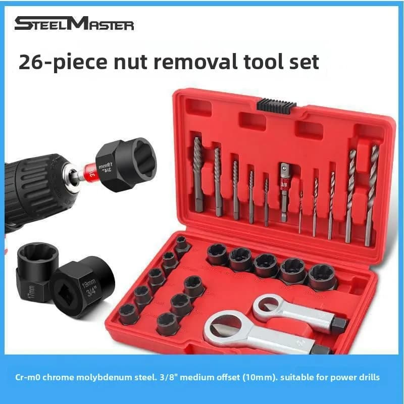 Set Estrattore di Dadi Morita per Dadi Arrugginiti e Bulloni Strappati, Set di Chiavi a Bussola Antifurto per Kit di Riparazione Auto