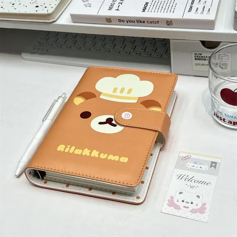 Quaderno A6 a 60 pagine Rilakkuma Cortex con chiusura magnetica, a fogli mobili, con motivo a cartoni animati, carta spessa, per studenti, blocco note per appunti.