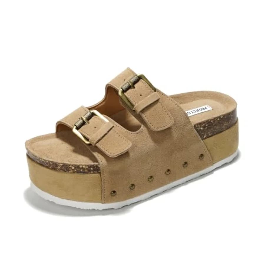Sandali con Zeppa in Vera Pelle 0% per Donna - Soletta in Memory Foam con Doppia Fibbia - Sandali Comodi e Antiscivolo per Donna