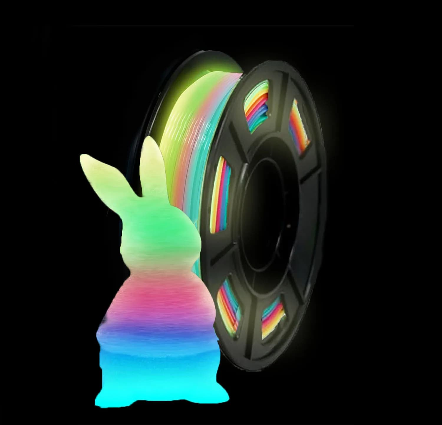 Filament for 3D Printer Filament that lights in the dark Multicolor Rainbow, filament PLA 1,75 mm 250 g (2,2 pounds)
