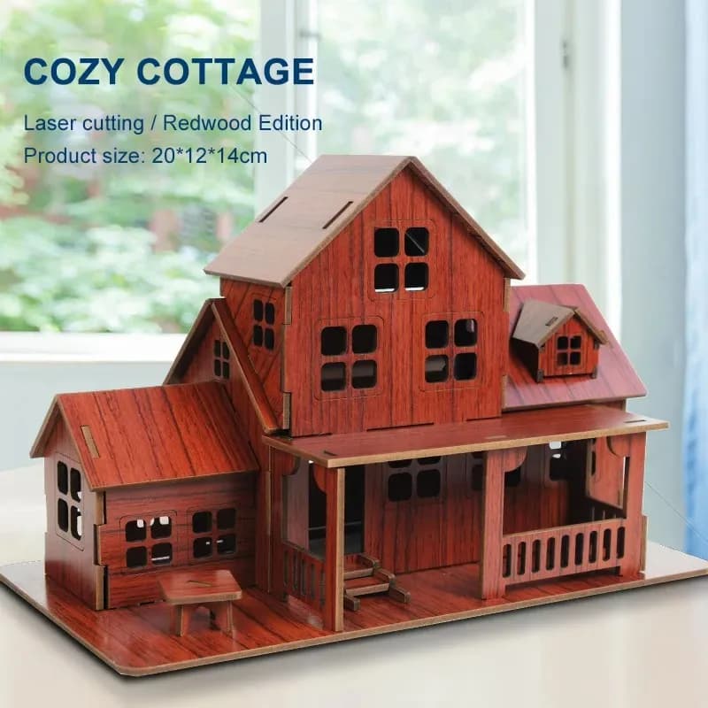 Puzzle 3D in Legno: Kit Fai-da-Te Casa di Campagna Meccanica per Bambini e Adulti