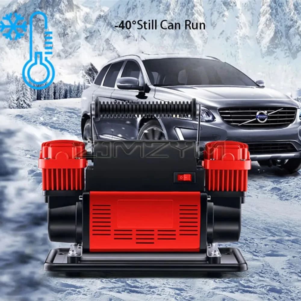 Compressore d'aria portatile per pneumatici auto, pompa d'aria a doppio cilindro da 780W ad alta potenza e alta pressione con manometro meccanico.