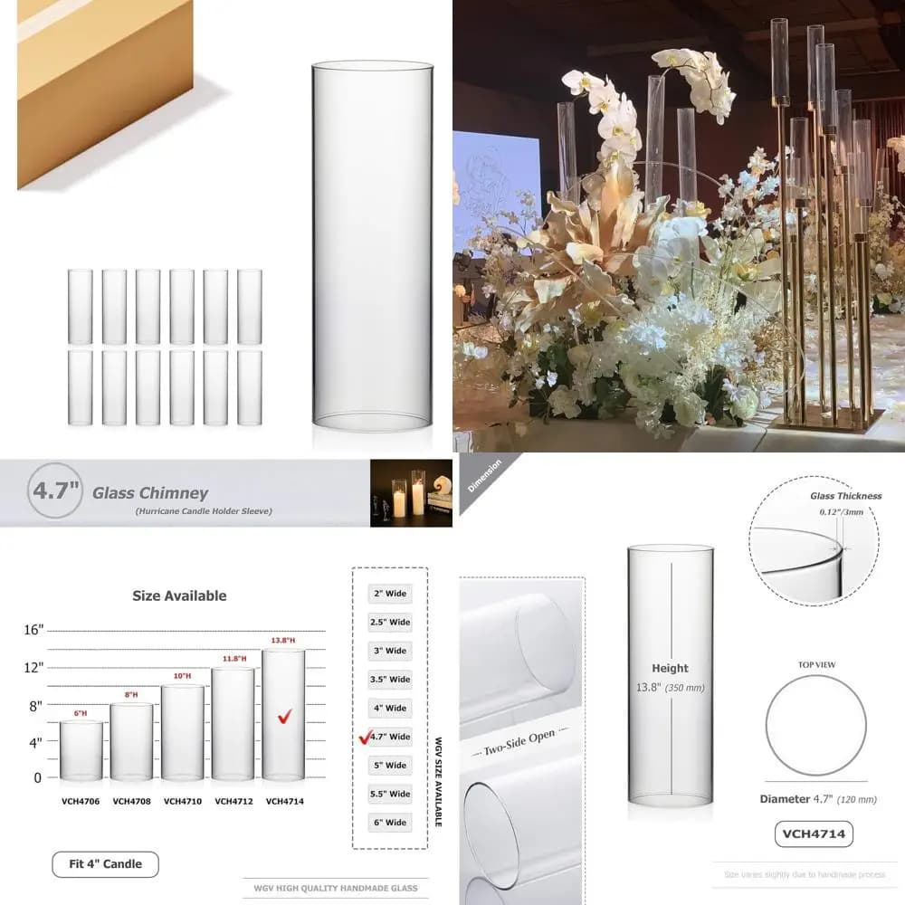 Hurricane candle holder in transparent glass, 4.7 in width x 14 in height, cylinder design, open for an elegant atmosphere