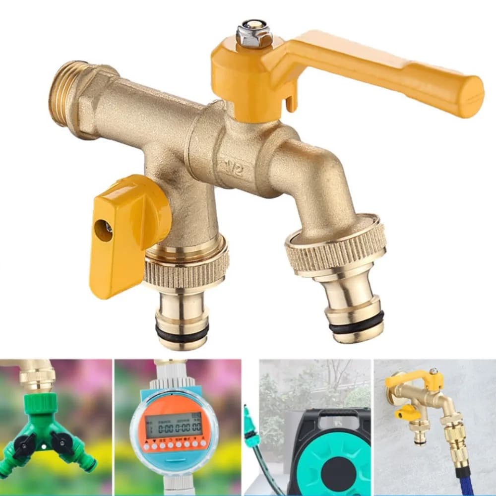Adattatore per Rubinetto da Giardino a 2 Vie, Valvola a Sfera Montata a Parete, Connettore per Serbatoio d'Acqua IBC, Antigelo e Resistente al Calore