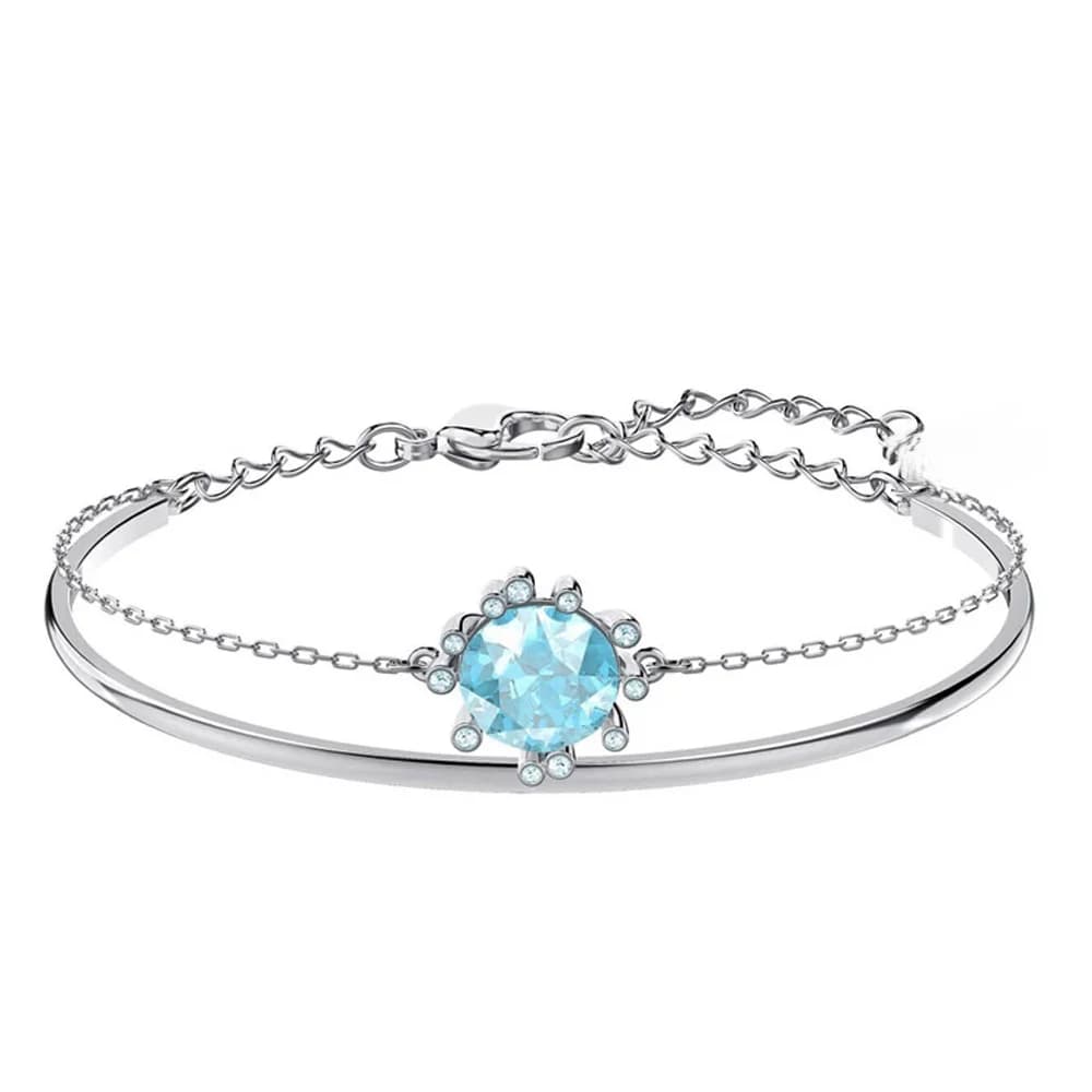 Bracciale a doppio strato in cristallo blu acquamarina argentato per donna