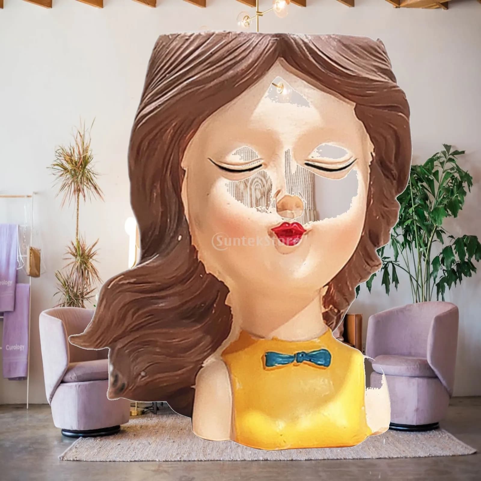 Female Head Vase Pot Elegant Bust Planters Outdoor Plants Resin Planter