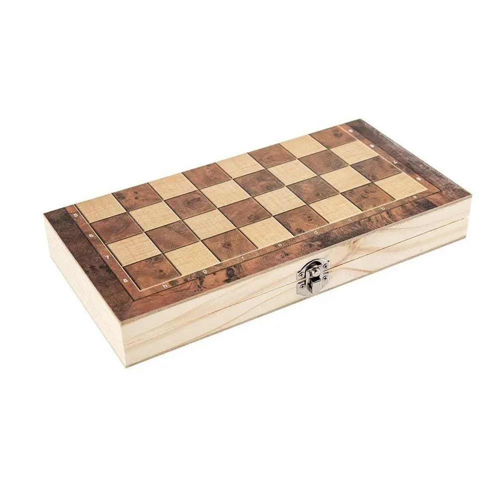 Set di Scacchi Internazionali in Legno 3 in 1, Scacchiera Pieghevole Multifunzionale con Backgammon e Dama, Gioco da Viaggio per Famiglia e Ufficio