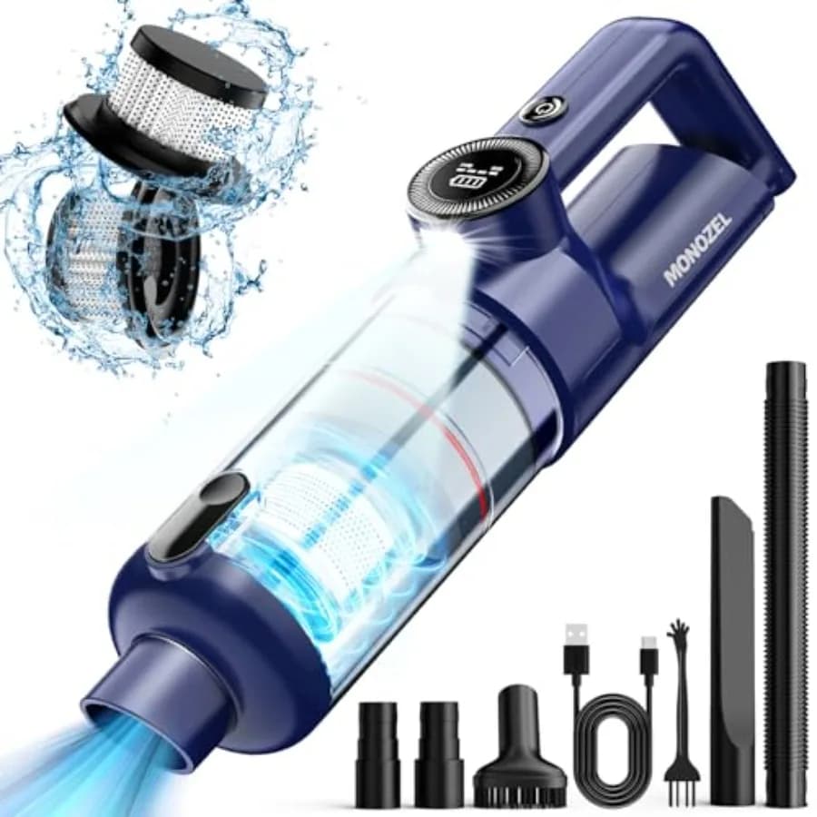 Aspirapolvere Portatile Senza Fili - Aspirapolvere per Auto con Motore Brushless, Potente Aspirazione da 15kPa con Luce LED, Porta Type C