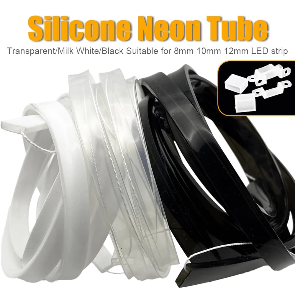 Transparent Milky White Black LED Silicone Tube Flexible Protection Cover Waterproof For 8/10/12mm WS2812B WS2811 5050 Led Strip