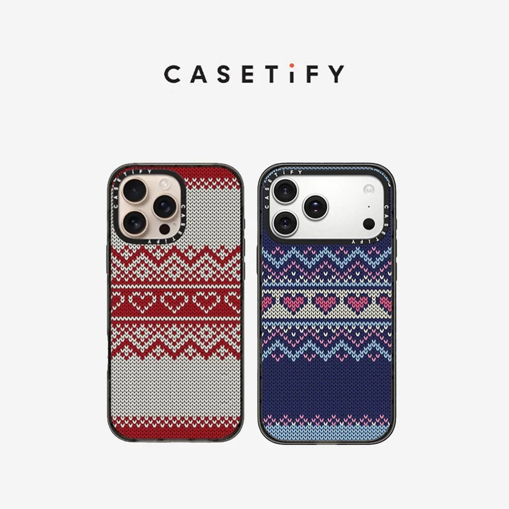 CASETiFY Red, Blue Fair Isle Sweater Stripes Magnetic Drop-proof Case for iPhone 13 14 15 16 17 Pro Max Air Plus Protect Cover