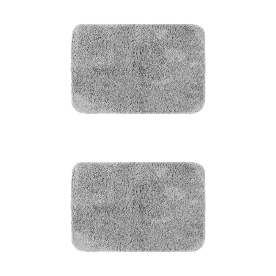 2 Pcs Non-Slip Extra Soft Plush Quick Dry Anti Skid Shaggy Bath Mats Grey 16" x 24"