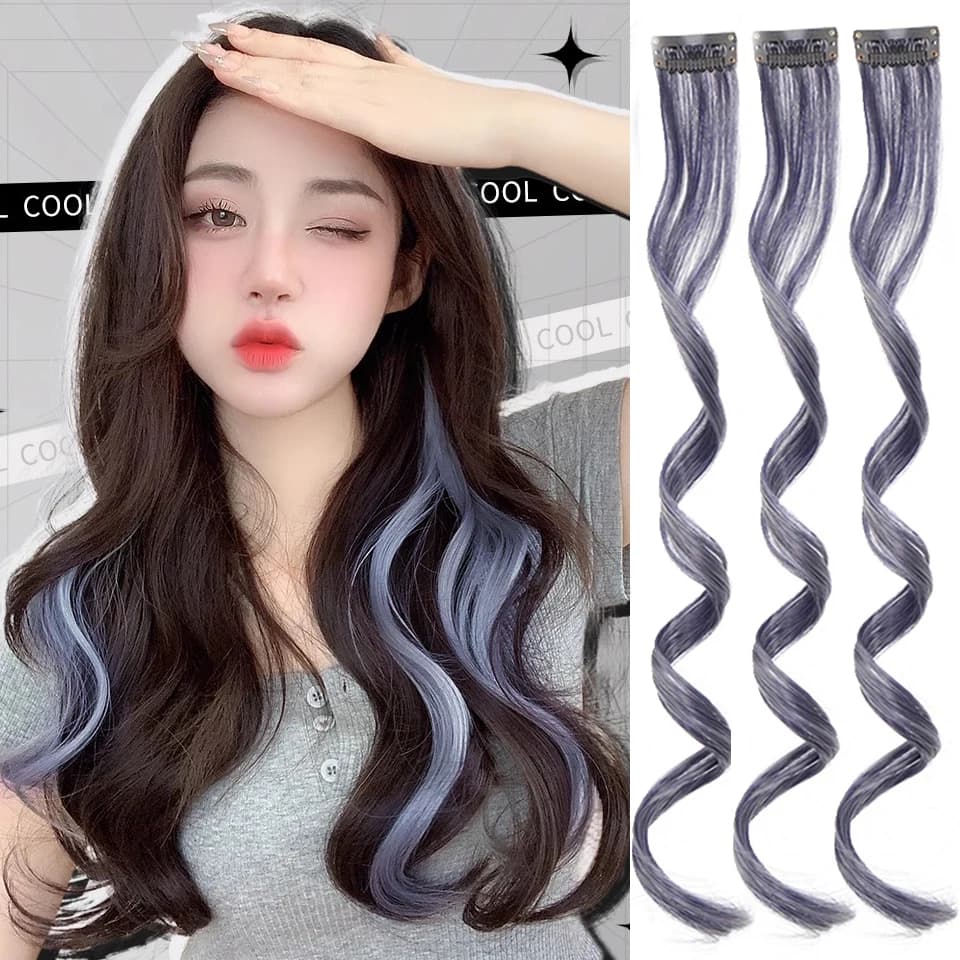 Hair curly hanging ear wig dyed female hair long color highlights mechanism invisible hair curls seamless piece of sweet and fresh wig