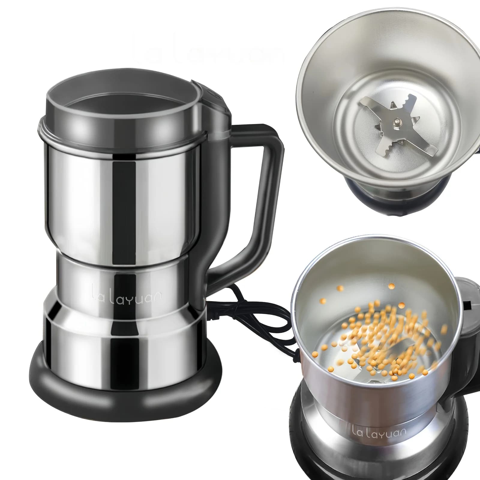 Macinacaffè elettrico da 1 pezzo con motore da 300 W e sistema a 4 lame - Macinazione rapida in 10 secondi, macinino per chicchi di caffè in acciaio inossidabile adatto per