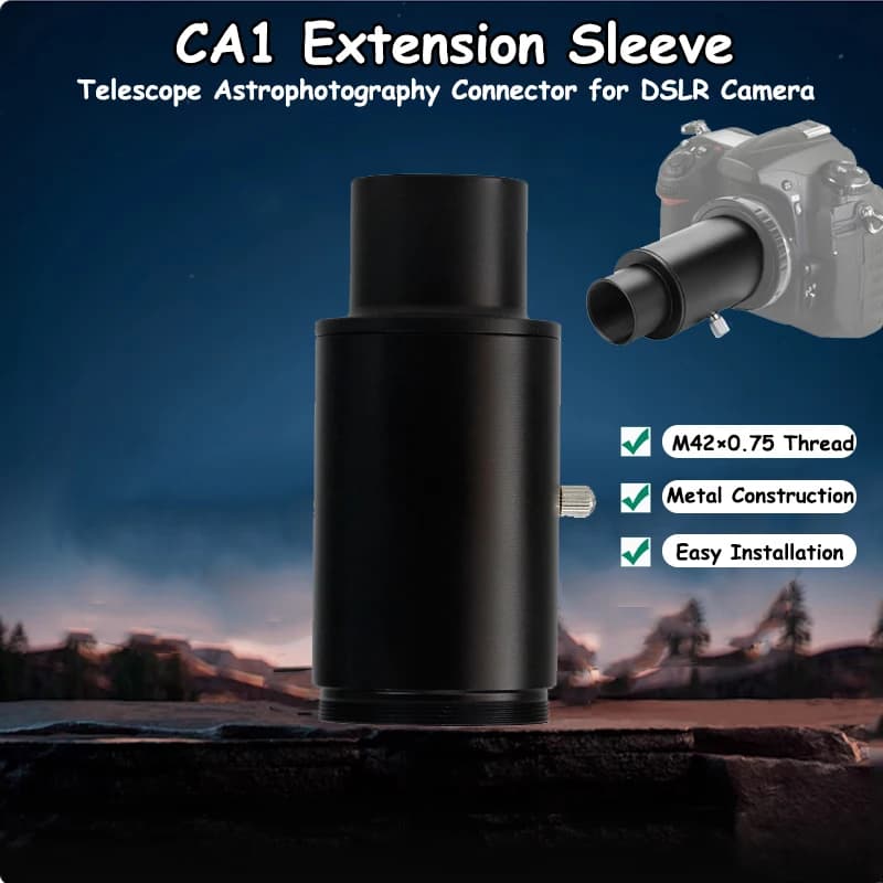 Tubo di prolunga CA1 M42 * 0,75 mm Connettore fotografico Adattatore a T interamente in metallo per supporto per fotocamera DSLR Accessori per telescopio astronomico