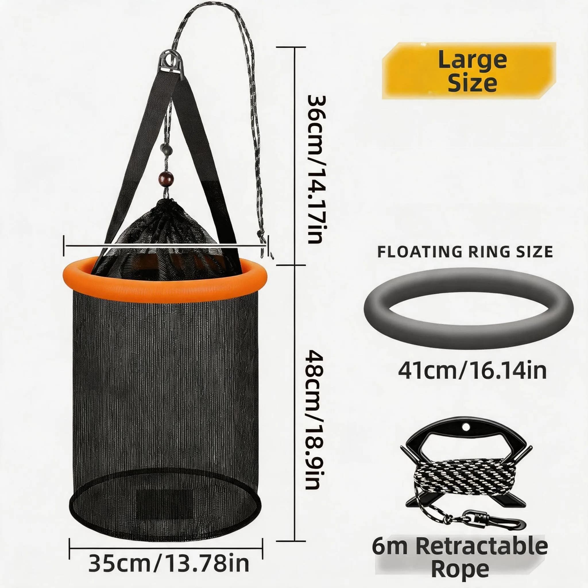 Floating Fish Basket Keep Net for Stream Fishing Collapsible Design for Live Catch and Live Bait Storage in Water
