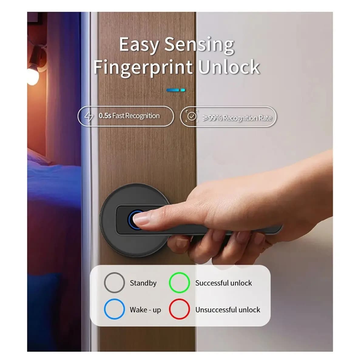 Serratura per Porta con Impronta Digitale A89X, Maniglia Intelligente Biometrica con Tastierino, Controllo tramite App per Camera da Letto, Hotel, Ufficio, Appartamento