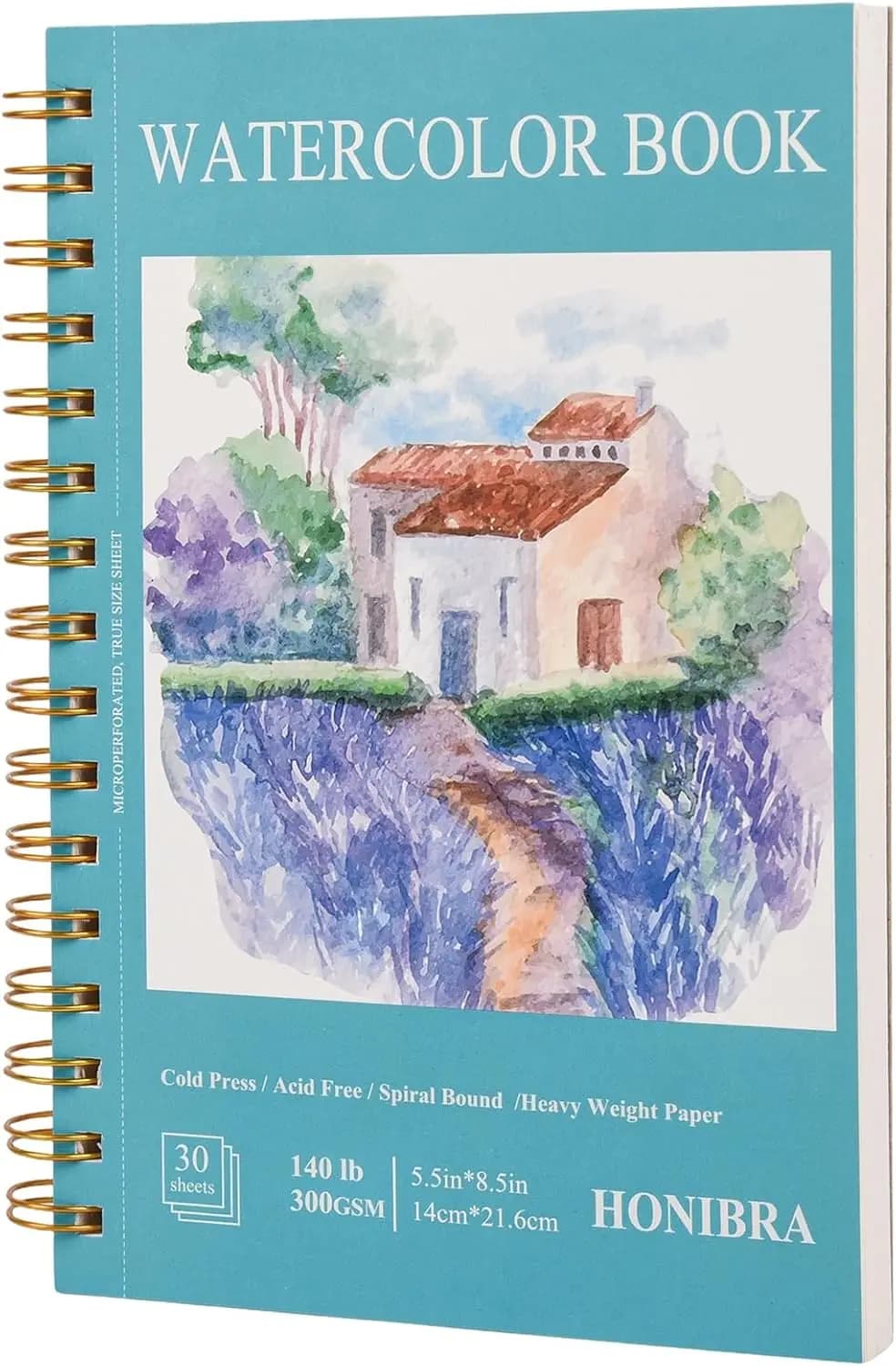 5.5x8.5 Watercolor Paper Pad, 30 Sheets 140lb/300gsm Cold Press, Spiral Bound Sketchbook for Wet & Dry Media